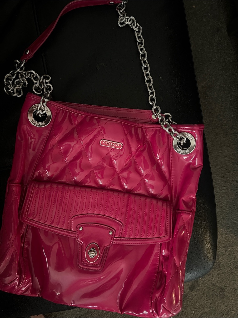 Coach Patent Quilted Shoulder Bag in Hot Pink